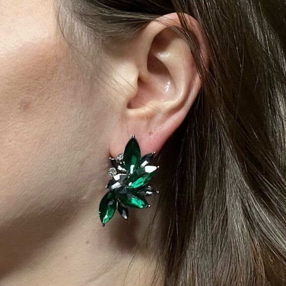 Retro Cluster Crystal Dangle Earrings Rhinestone Statement Stud Earrings emerald - Picture 1 of 6